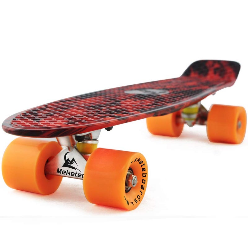 Meketec Skateboard Adults Mini Cruiser Complete Kids Skateboards Youth Board for Boy Girl Beginners Children Toddler Teenagers 22 inch (Red Flame) - Image 1